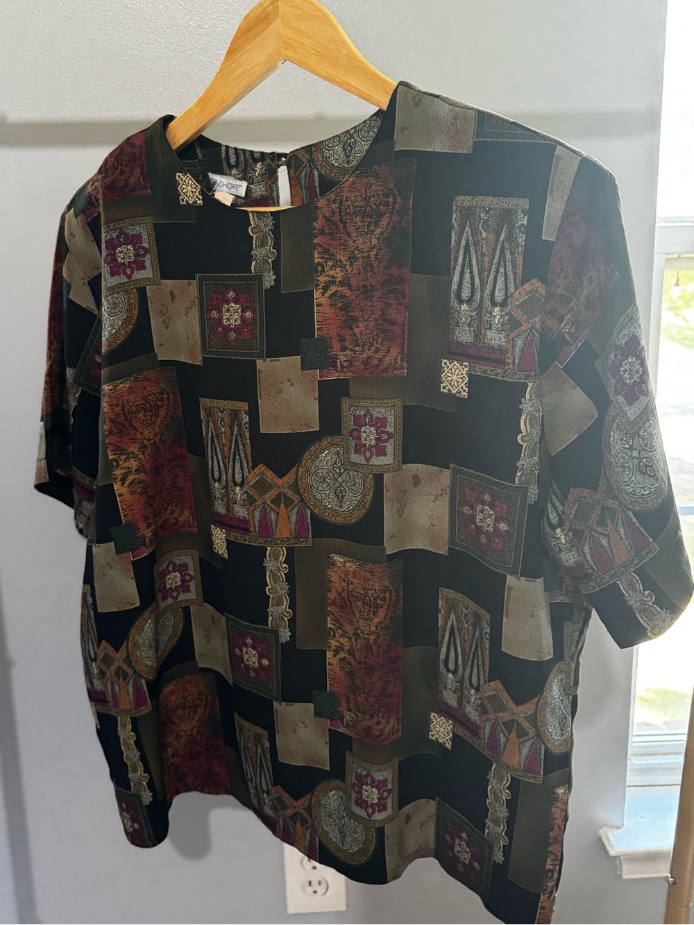 Dark Academia Vintage  Black Patterned Short-Sleeve Shirt Witchy